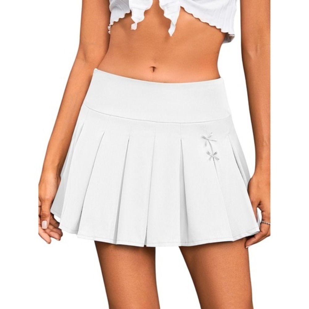 NWOT MakeMeChic White Pleated‎ Bow Knot Y2K Skater Mini Skirt XS
